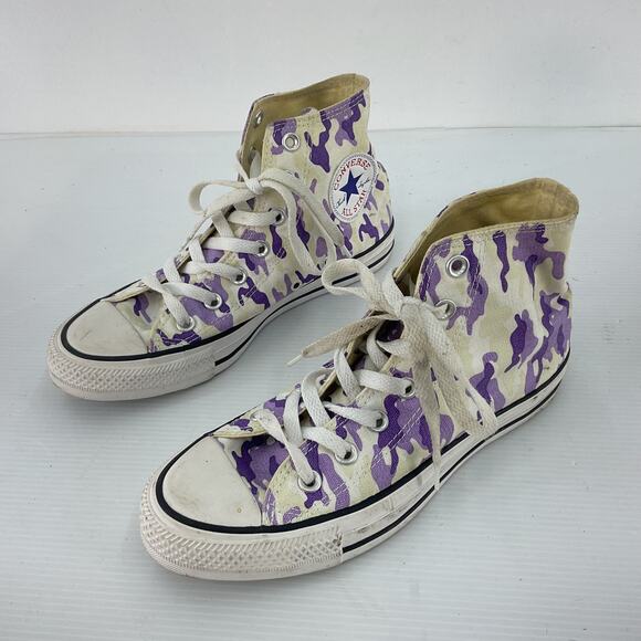 Converse Purple/Cream Camo Canvas High-Top Sneaker Shoes Women’s Size 7 Preowned - Picture 2 of 7